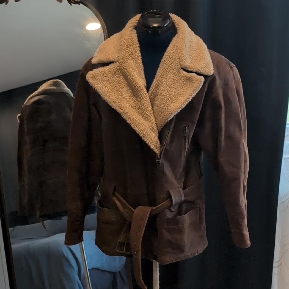 Brown Suede Jacket with Shearling Collar